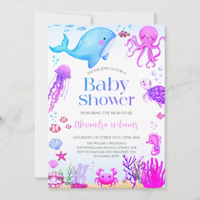 Ocean Girl Baby Shower Inbjudningar (Framsida)