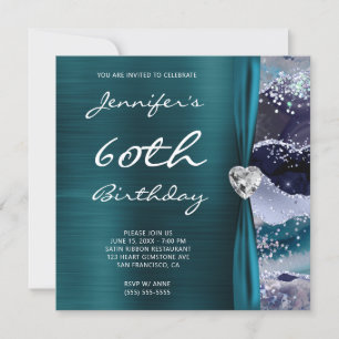 Ocean Glittery Agate Glam Teal Foil 60:e födelseda Inbjudningar