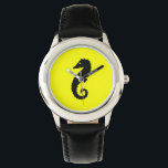 Ocean Glow_Black-on-Gult Seahorse Armbandsur<br><div class="desc">Det är dags att lägga sig med vår öga-fångstglimt, maritima ikoner, vajerklockan svart på gult. Den söta lilla designen är också anpassade. Du kan ändra storlek, position, färg, till och med antalet sjöar, tillsammans med färg. Klicka bara på "Anpassa" och låt roligten börja!</div>