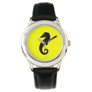 Ocean Glow_Black-on-Gult Seahorse Armbandsur