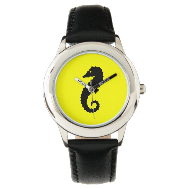 Ocean Glow_Black-on-Gult Seahorse Armbandsur (Framsida)