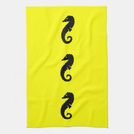 Ocean Glow_Black-on-Gult Seahorse Kökshandduk