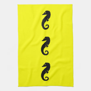 Ocean Glow_Black-on-Gult Seahorse Kökshandduk