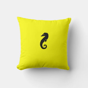 Ocean Glow_Black-on-Gult Seahorse Kudde