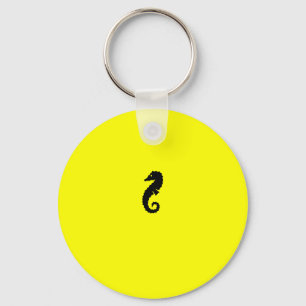 Ocean Glow_Black-on-Gult Seahorse Nyckelring