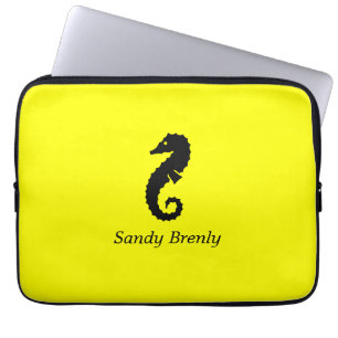 Ocean Glow_Black-on-Gult Seahorse_personlig Laptop Sleeve