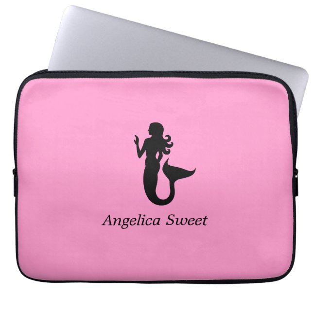 Ocean Glow_Black-on-Rosa Sjöjungfru_personlig Laptop Fodral (Framsidan)