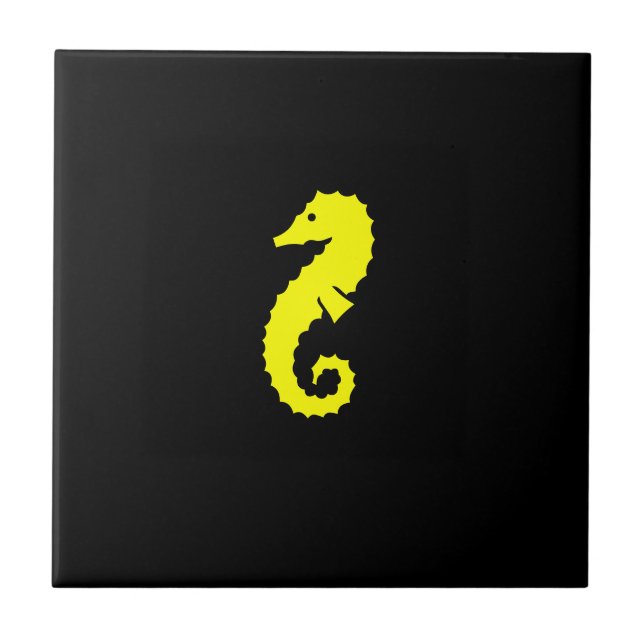 Ocean Glow_Gult-on-Black Seahorse Kakelplatta (Framsidan)