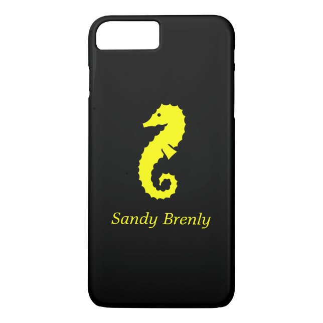 Ocean Glow_Gult-on-Black Seahorse_personlig Case-Mate iPhone Skal (Baksida)