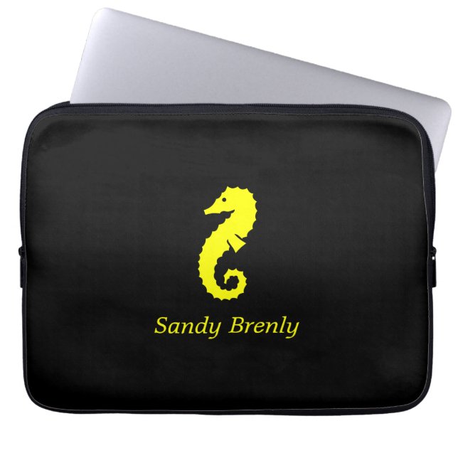 Ocean Glow_Gult-on-Black Seahorse_personlig Laptop Fodral (Framsidan)