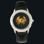 Ocean Glow_Orange-on-Black Crab Armbandsur<br><div class="desc">Visa upp din kräftdjurskrock med vår havsglöd,  maritima ikoner,  handklocka för orange på svart krabba. Om du vill ha fler designalternativ,  t.ex. ändra storlek,  position,  färg och även antalet krabbor,  tillsammans med bakgrunden färg,  klickar du bara på "Anpassa den" och låter roligten börja!</div>