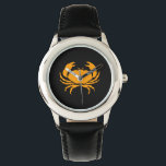 Ocean Glow_Orange-on-Black Crab Armbandsur<br><div class="desc">Visa upp din kräftdjurskrock med vår havsglöd,  maritima ikoner,  handklocka för orange på svart krabba. Om du vill ha fler designalternativ,  t.ex. ändra storlek,  position,  färg och även antalet krabbor,  tillsammans med bakgrunden färg,  klickar du bara på "Anpassa den" och låter roligten börja!</div>