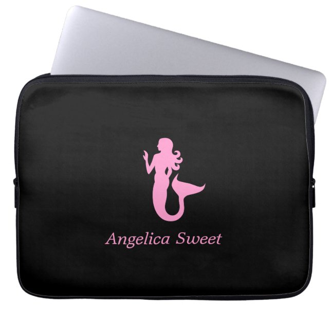 Ocean Glow_Rosa-on-Black Sjöjungfru_personlig Laptop Sleeve (Framsidan)
