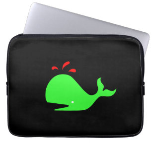 Ocean Glow_Spouty Whale Bright Grönt, Red on black Laptop Fodral