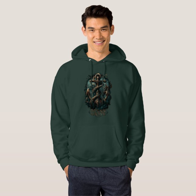 Ocean Grav Kraken Ankare Mörk Fantasy Hoodie (Hel framsida)