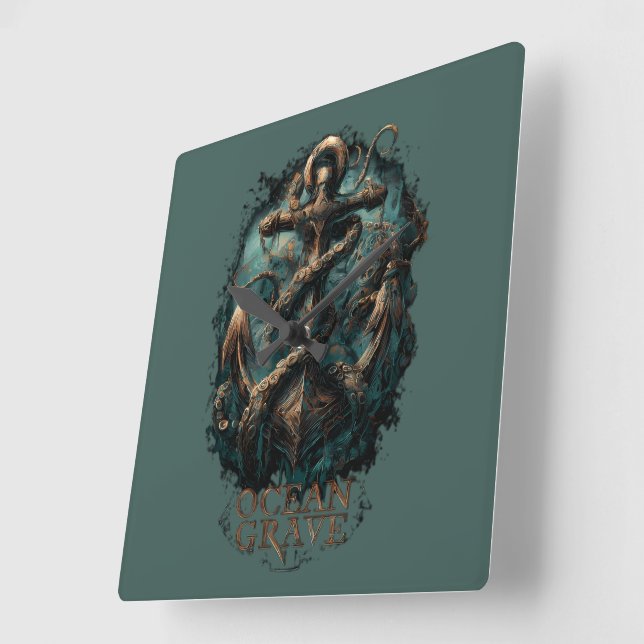 Ocean Grave Kraken Anchor Dark Fantasy Fyrkantig Klocka (Vinkel)
