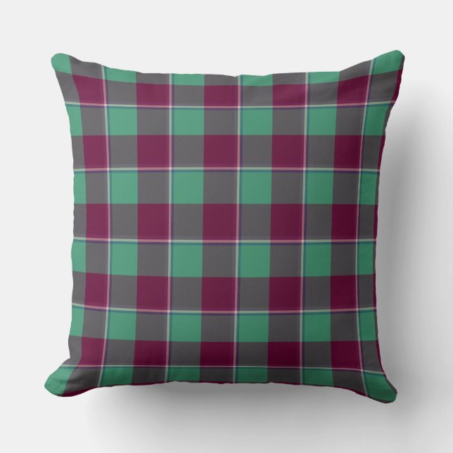 Ocean Green and Mulberry Wood Burgundy Plaid Kudde (Framsida)