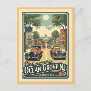 Ocean Grove NJ Abbott Ave Utsikt Vintage Stil Vykort