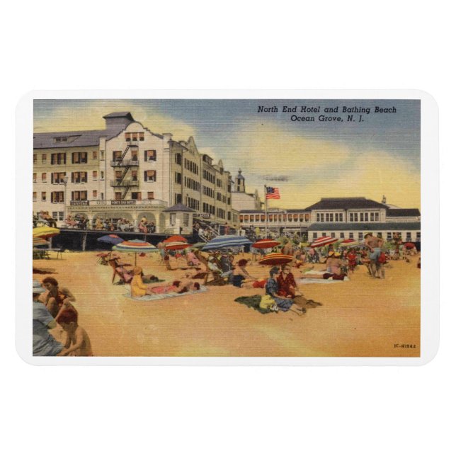 Ocean Grove NJ, Boardpromenand och Beach, Vintage Magnet (Horisontell)
