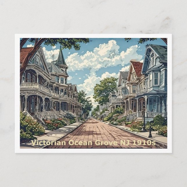 Ocean Grove NJ, Victorian Homes, 1910s View Vykort (Framsida)