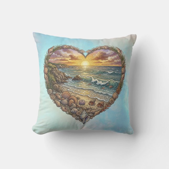 Ocean Heart Coastal Wave Sea Turtle Beach Sunset Kudde (Framsida)