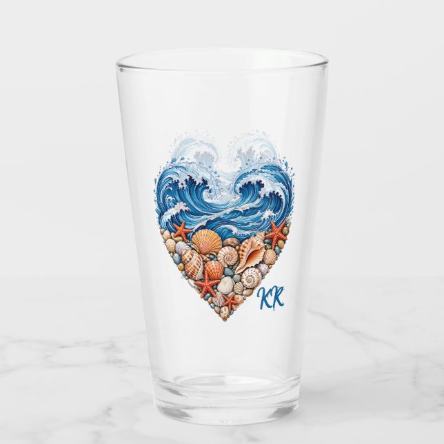 Ocean Heart Waves and Shells – Coastal Personalize Glaskopp (Baksida)