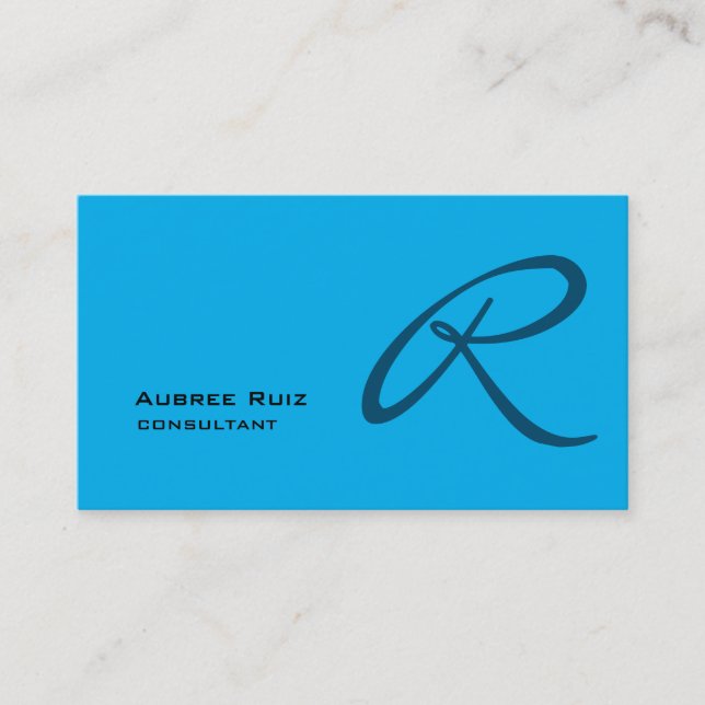 Ocean Himlar Blue Modern Plain Monogram Profession Visitkort (Framsida)
