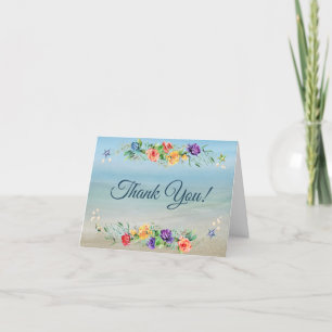 Ocean Inspired Beach Blommigt Bröllop Tack Kort