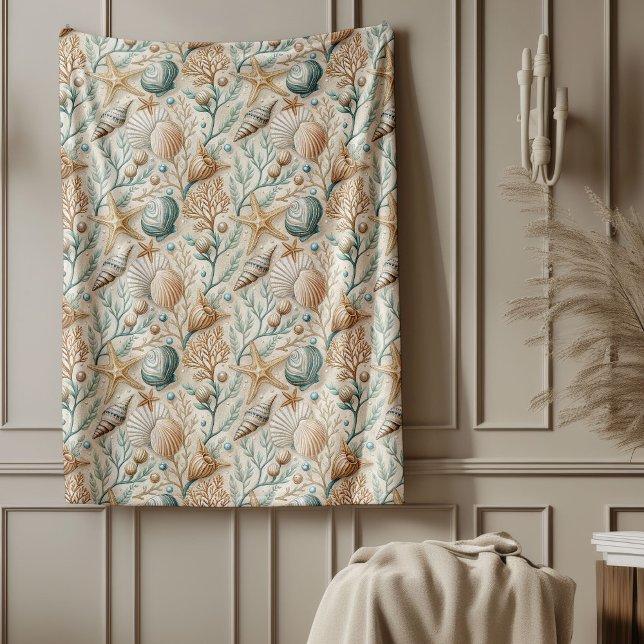 Ocean Inspired Blanket med Gentle Seashell Motifs Fleecefilt (Ocean Inspired Blanket with Gentle Seashell Motifs)
