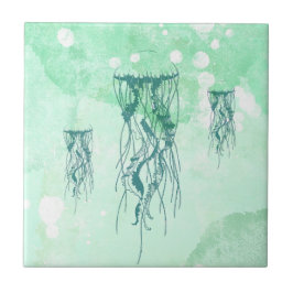 Ocean Inspired Jellyfish Blue Watercolor Kakelplatta