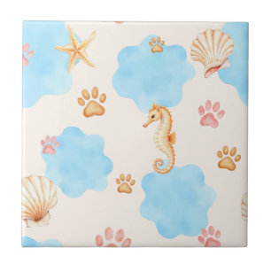 Ocean-Inspired Paw Skriv ut Mönster med Seahorse 2 Kakelplatta
