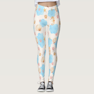 Ocean-Inspired Paw Skriv ut Mönster med Seahorse 2 Leggings