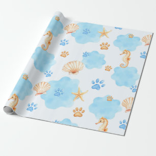 Ocean-Inspired Paw Skriv ut Mönster med sjöhästar Presentpapper