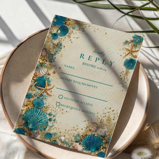 Ocean Inspired Seashell Wedding OSA Kort (Skapare uppladdad)