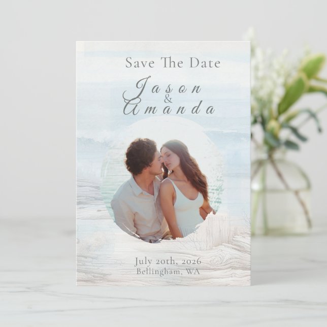 Ocean-Inspired Soft Blue Watercolor Save The Date Inbjudningar (Stående Fram)