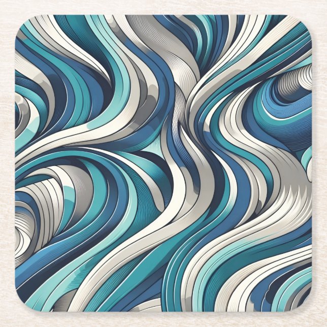 Ocean-Inspired Wave Mönster Underlägg Papper Kvadrat (Framsidan)