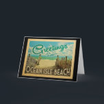 Ocean Isle Beach Vintage resor Kort<br><div class="desc">I Hälsning från Ocean Isle Beach-vintagens vykort finns en sandstrand med en vacker turkoshav över vatten och över havet,  ett blå himmel med gigantiska vita moln. I vintage resor stil.</div>