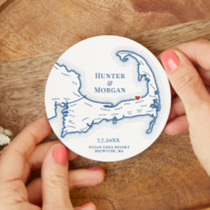 Ocean Kant Brewster MORSA Cape Cod Bröllop Underlägg Papper Rund
