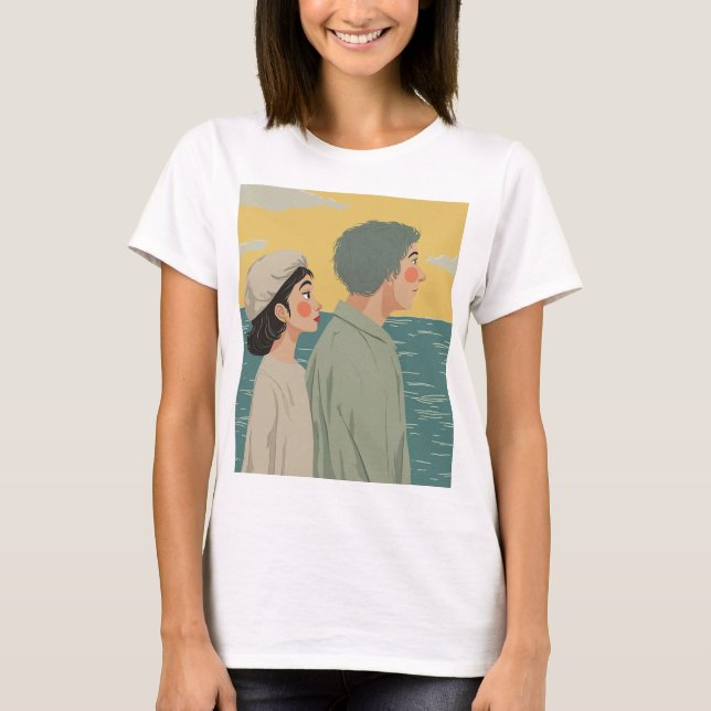 Ocean Kärlek: A Dreamy Couple View T Shirt (Framsida)