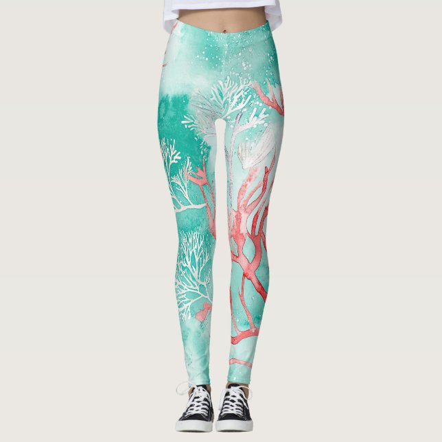 Ocean Korallrev Mönster Leggings (Framsida)