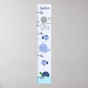 Ocean Life Blue Whale Growth Chart Behålla 8 x 44! Poster