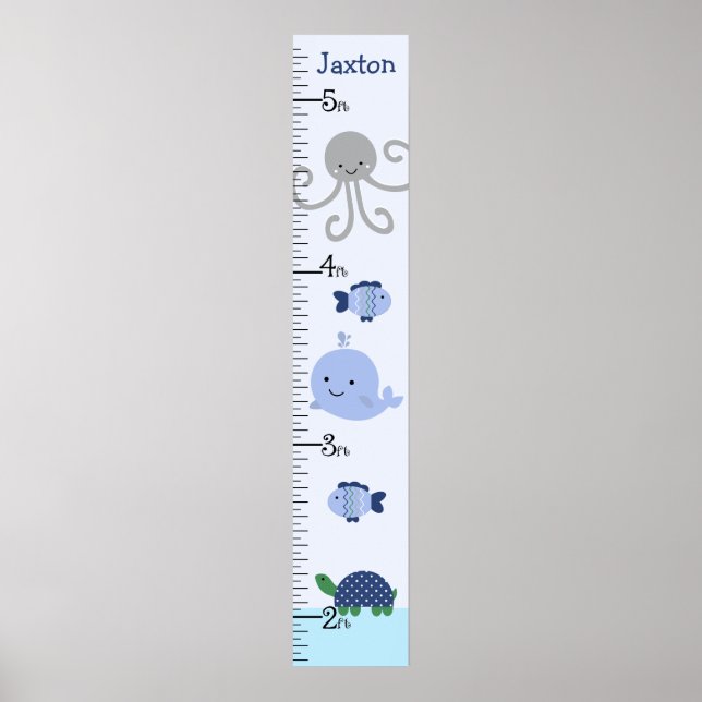 Ocean Life Blue Whale Growth Chart Behålla 8 x 44! Poster (Framsidan)