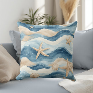 Ocean Life Coastal Tides Beach House Sea Mute Blue Kudde