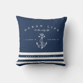 Ocean Life Nautical Navy & White Rand Anchor Kudde