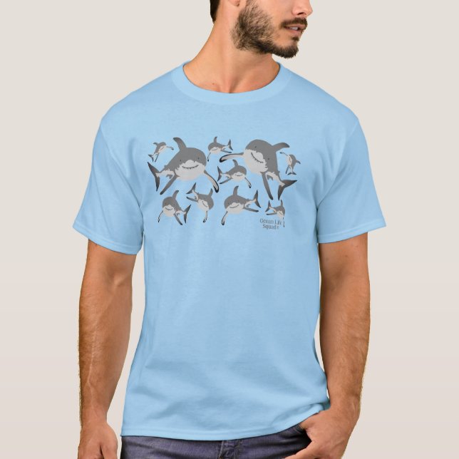 Ocean Life Squad Friendly Grått Shark Design T Shirt (Framsida)
