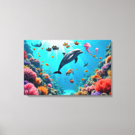 Ocean Life with Dolphin and Coral Reef Canvastryck