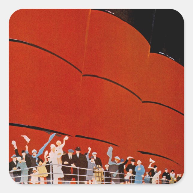 Ocean Liner Bon Voyage Fyrkantigt Klistermärke (Framsida)