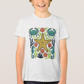 Ocean Livs Symfoni – Sjöstjärna, Sjöhästar & Krabb T Shirt