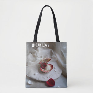 Ocean Love Vit Totebag – Seashell & Rose Coasta Tygkasse
