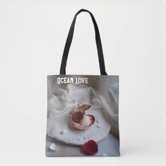 Ocean Love White Tote Bag – Seashell & Rose Coasta Tygkasse
